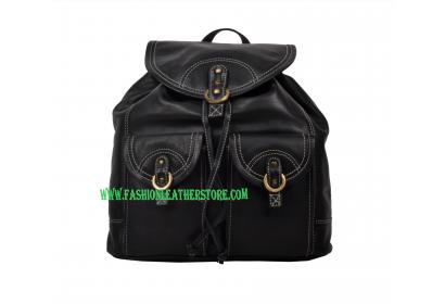 Smooth Buffalo Leather Nappa Leather Lady Backpack Double Pocket Bag